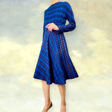 50’s Blue & Multicolor Plaid Midi Dress