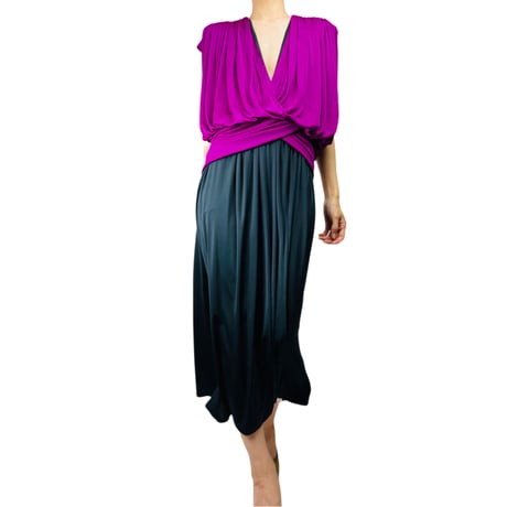 Grecian  Drape Dress Fuchsia and black