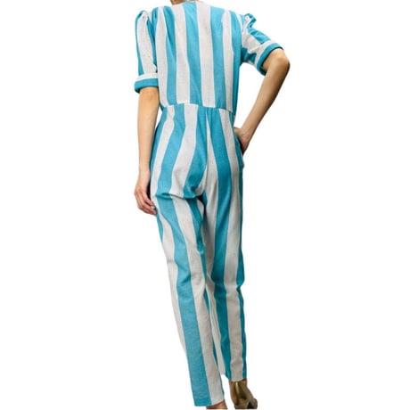 80’s Aqua Striped Jumpsuit
