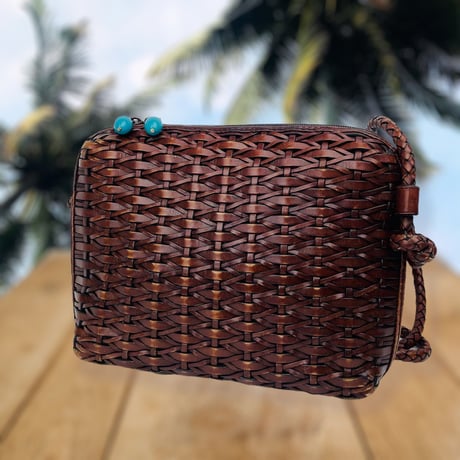 70's Woven Leather Crossbody Purse