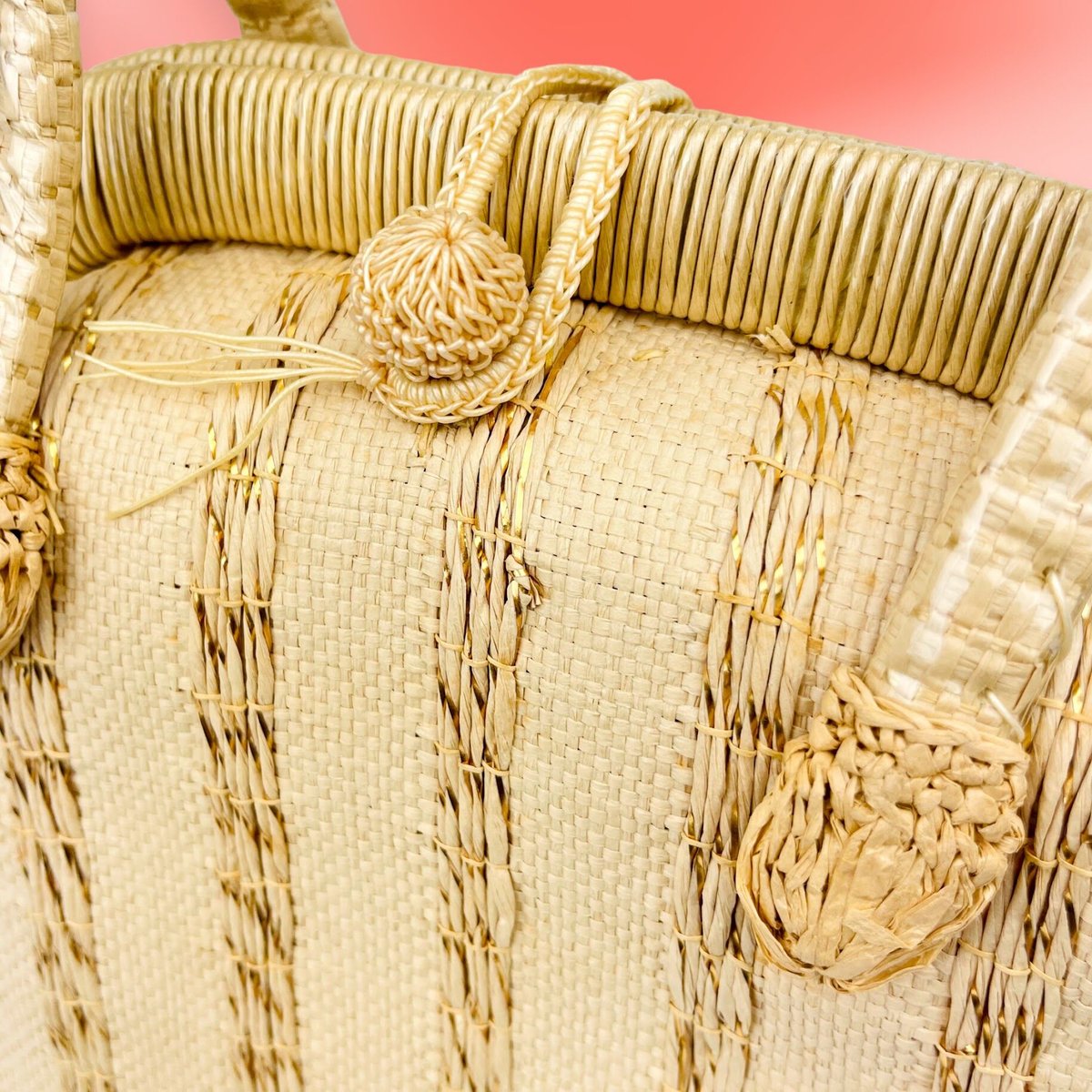 50's Straw Bag with Striped Gold Cello Weaving