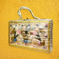 60’s Pastel Seashell Adorned Pearlized Wicker Handbag