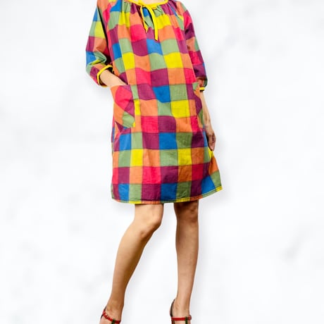 60’s Multicolor Plaid Smock Dress