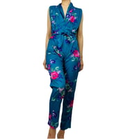 70s Turquoise Garden Floral Jumpsuit