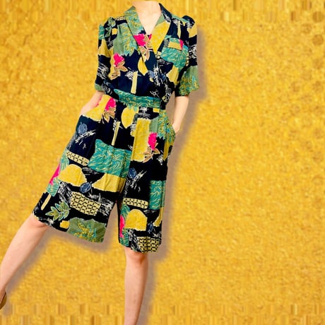 .80’s Rayon Abstract Print Romper