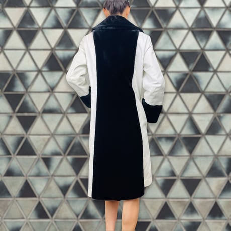 60's White Leather Wrap Coat with Fur Trim