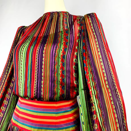 Oscar de la Renta Multicolor Striped Silk 2piece