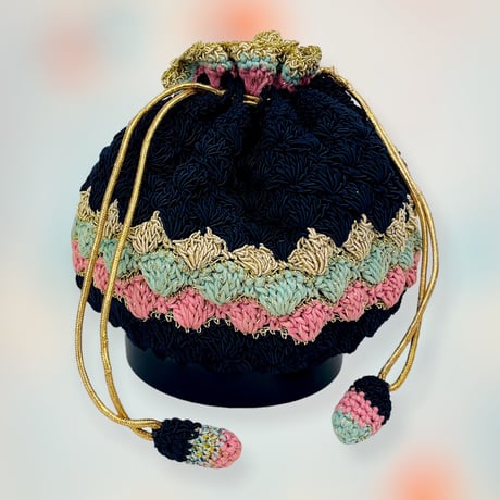 40’s Blue Gold and Pink Woven Rayon Bucket Bag