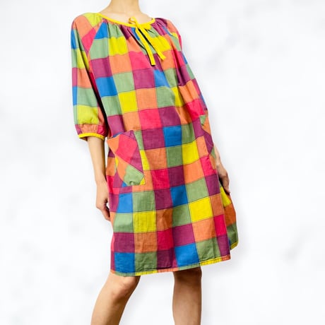 60’s Multicolor Plaid Smock Dress