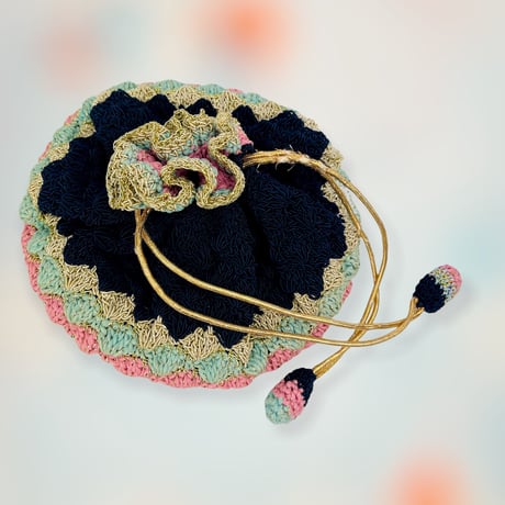 40’s Blue Gold and Pink Woven Rayon Bucket Bag