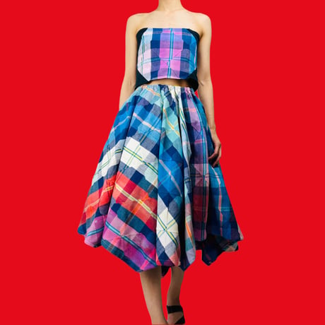 Patchwork Plaid Ensemble Tube Top & Asymmetric Skirt