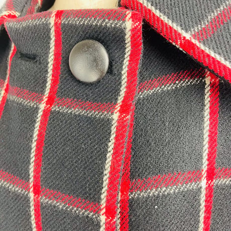 60’s Black Wool Windowpane Plaid Coat