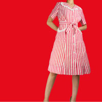 30s Dress Red and White Candy Stripe Eyelet