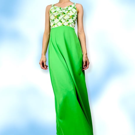 70's Lime Green Floral Maxi Dress and Bolero