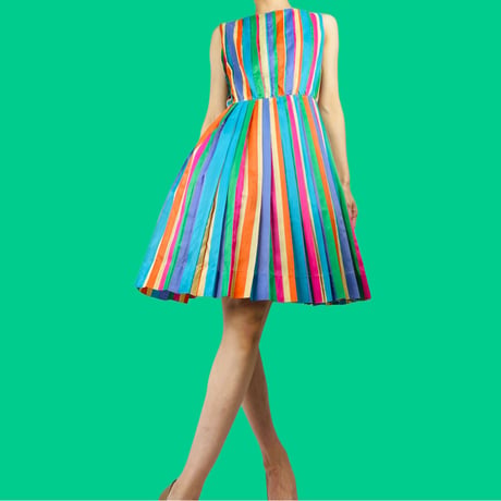 60s Rainbow pleated ribbon pride mod dress