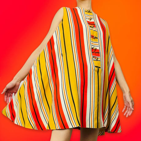 60's Striped Linen Swing Dress
