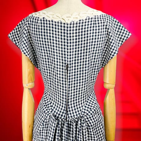 40’s Black&White Cotton Gingham Dress