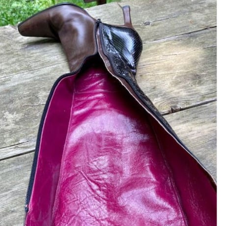 Dark Brown Leather and Snakeskin High Boots