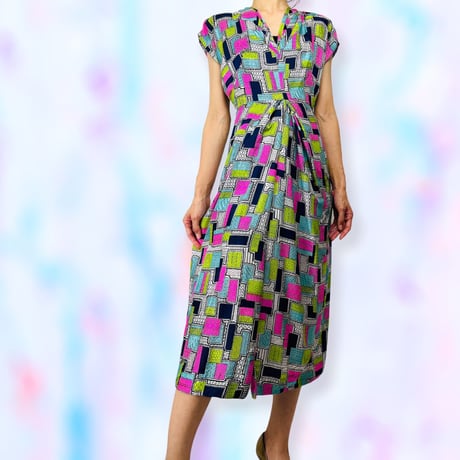 40’s Silk Geometric Design Dress