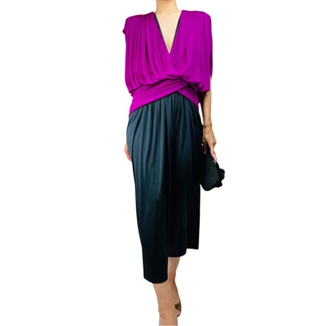 Grecian  Drape Dress Fuchsia and black