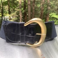 Black Elastic Belt with Gold Buckle