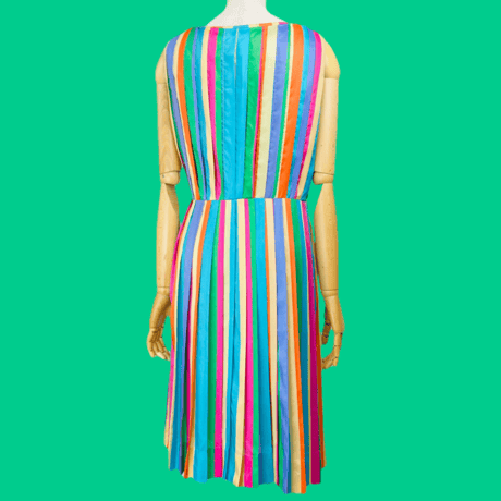 60s Rainbow pleated ribbon pride mod dress