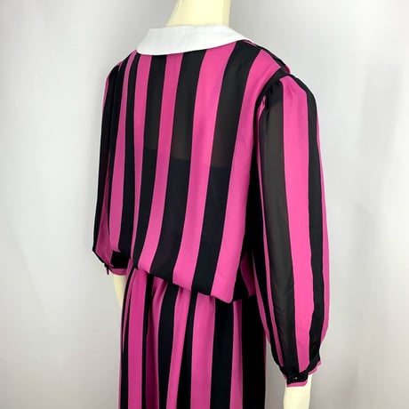 80’s  Pink/Black Striped Georgette Dress