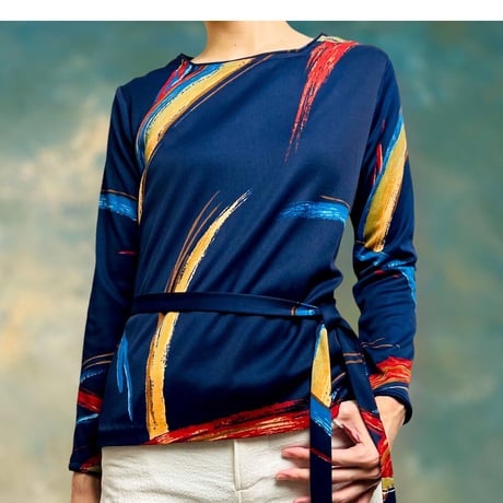 70’s Belted Navy Tunic Blouse
