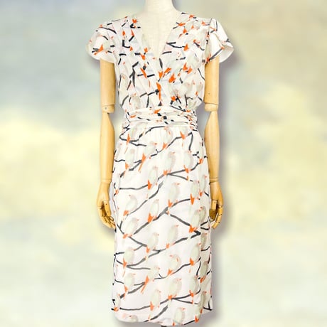 Silk Chiffon Bird Print Dress
