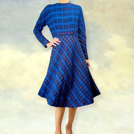 50’s Blue & Multicolor Plaid Midi Dress