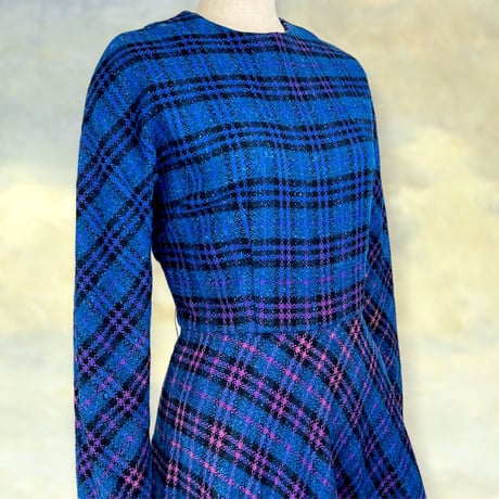 50’s Blue & Multicolor Plaid Midi Dress