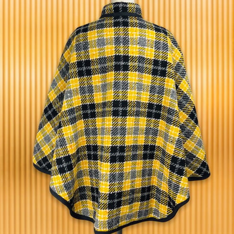 60’s Black and Yellow Tartan Plaid Wool Zip Up Poncho