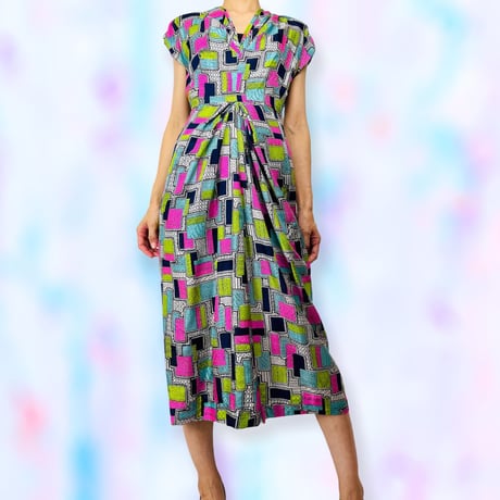 40’s Silk Geometric Design Dress