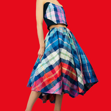 Patchwork Plaid Ensemble Tube Top & Asymmetric Skirt