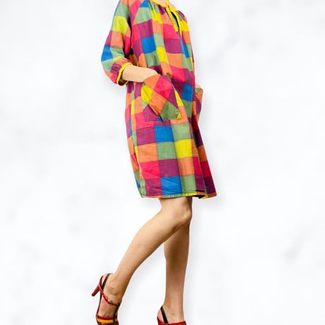 60’s Multicolor Plaid Smock Dress