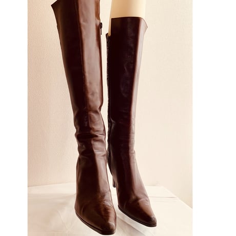 Dark Brown Leather and Snakeskin High Boots