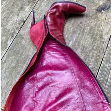 Burgundy Leather and Suede High Boots