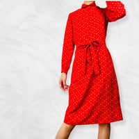 70’s Red and Multicolor Polka Dot Shirt Dress