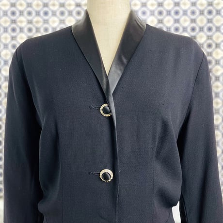 50’s Black Crepe Rhinestone Button Up Shirt Dress