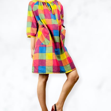 60’s Multicolor Plaid Smock Dress