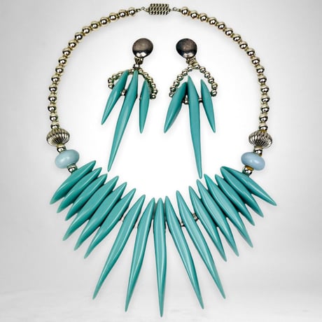 50s Bakelite Turquoise Slices Necklace & Earrings Set
