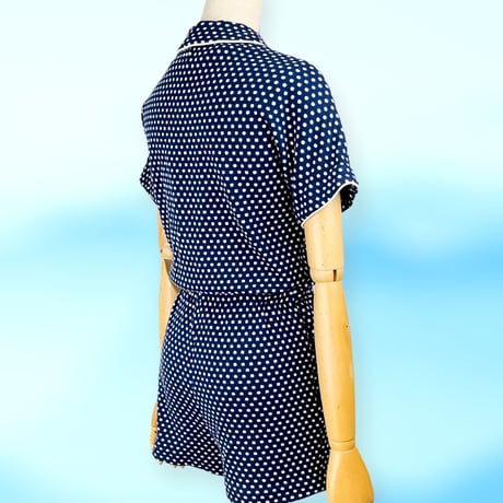 50’s Polka Dots Navy Blue Knit Romper