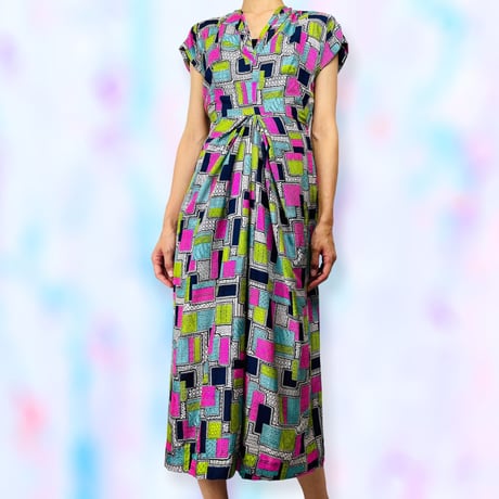 40’s Silk Geometric Design Dress