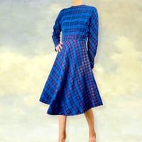 50’s Blue & Multicolor Plaid Midi Dress
