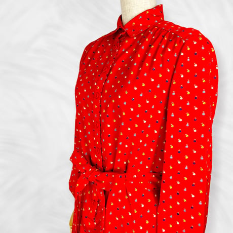 70’s Red and Multicolor Polka Dot Shirt Dress
