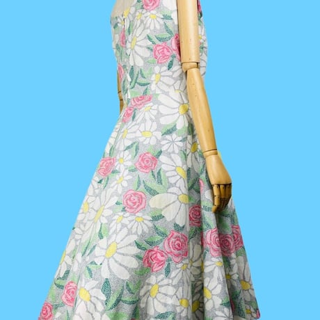 50s Floral Printed Cotton Day Dress