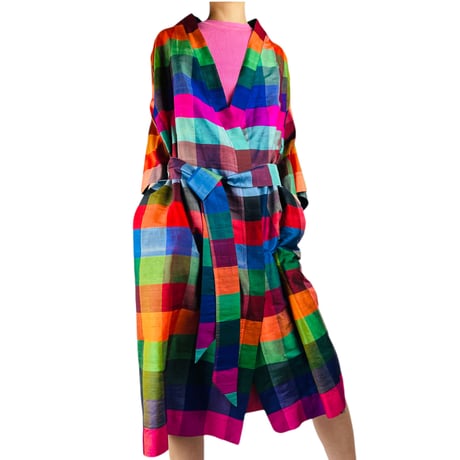 50's ALEXANDER SHIELDS Silk Plaid Duster Coat