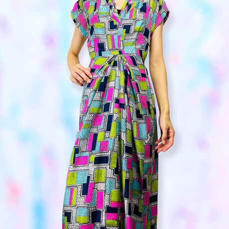 40’s Silk Geometric Design Dress
