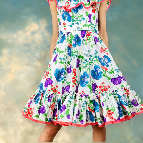 50’s Floral Ruffle Off Shoulder Dress