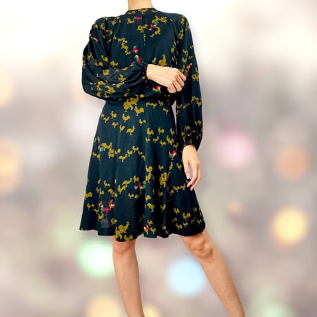60’s Black Rooster Print Cropped Blouse and Skirt Set